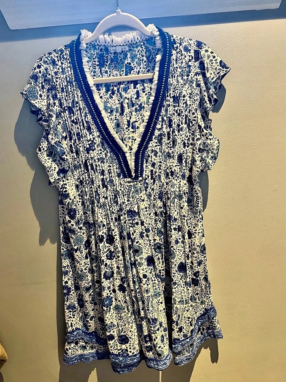 Poupette St.Barth Floral Mini Dress in Blue & White Size Medium